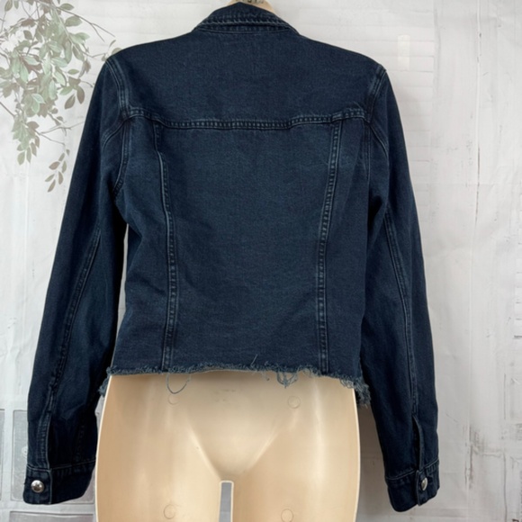 Silent New York Womens Dark Blue Denim Fray Trucker Jean Jacket Medium M - Picture 11 of 11